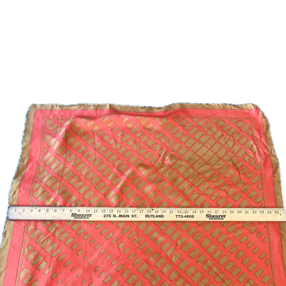 Max Mara Silk Square Scarf Coral Orange Gold Geometric Bronze Border 34in - Picture 3 of 4
